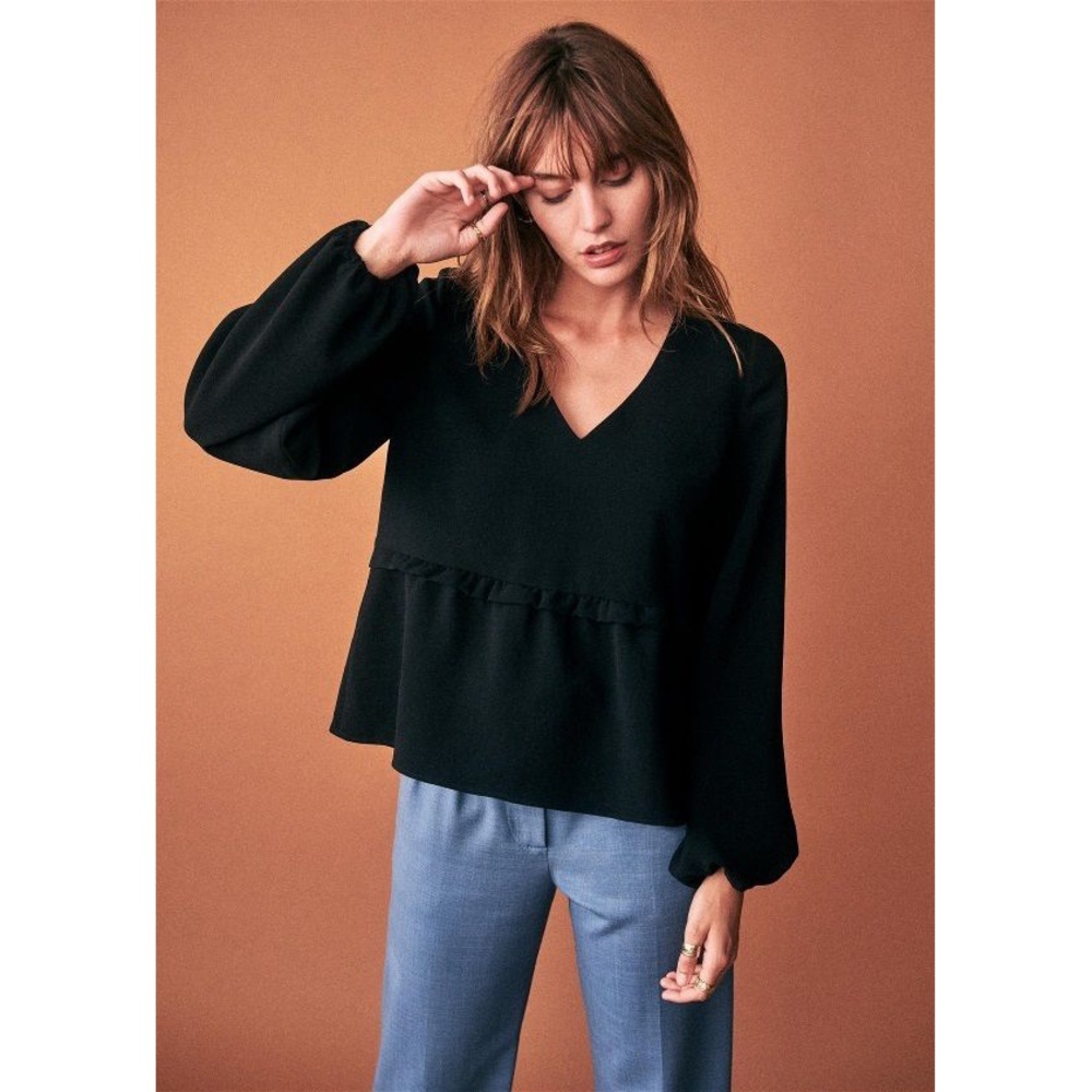 NWT Sezane Bianca black peplum ruffle blouse